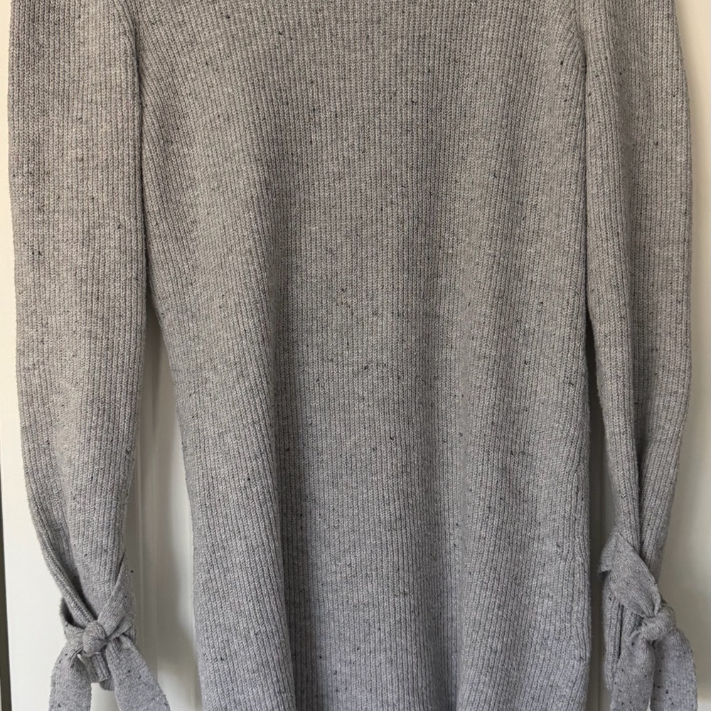 LOFT Light Gray Sweater with Tie Sleeves